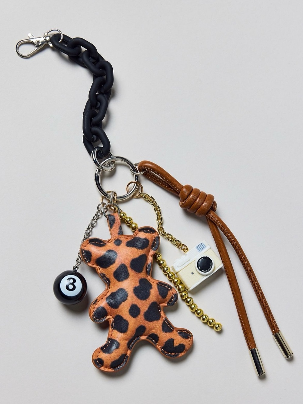 Corded Faux Leather Critter Leopard Bear Keychain Bag Charm